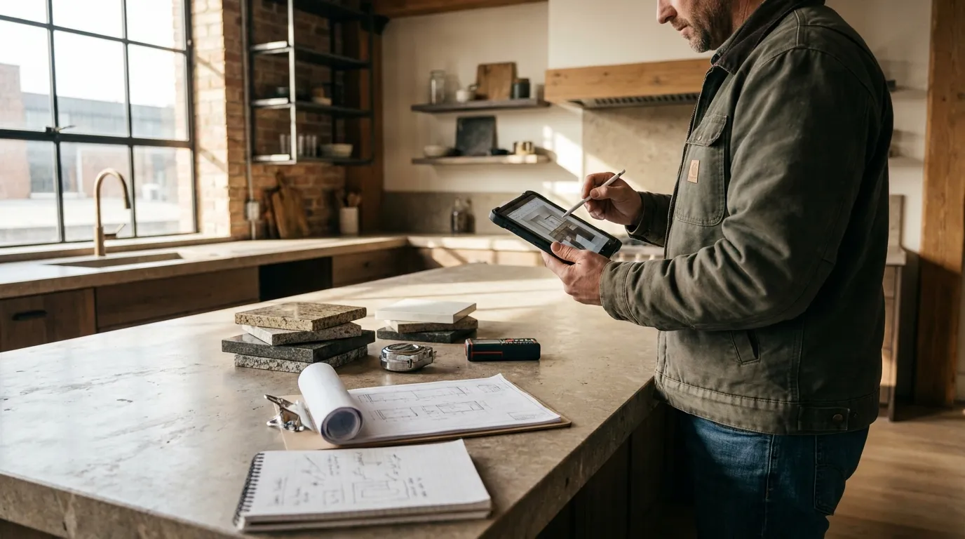 Templater using tablet at a customer site